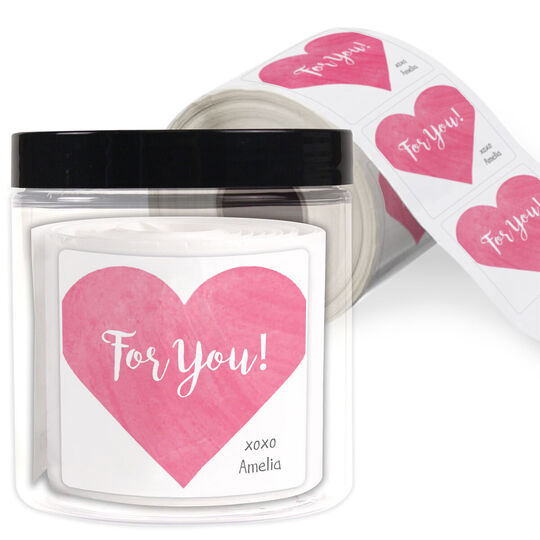 Watercolor Heart Square Gift Stickers in a Jar